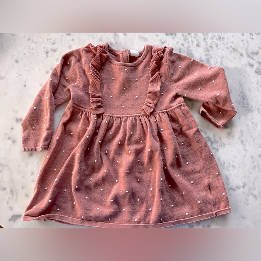 HM sweater dress with white dot ruffle